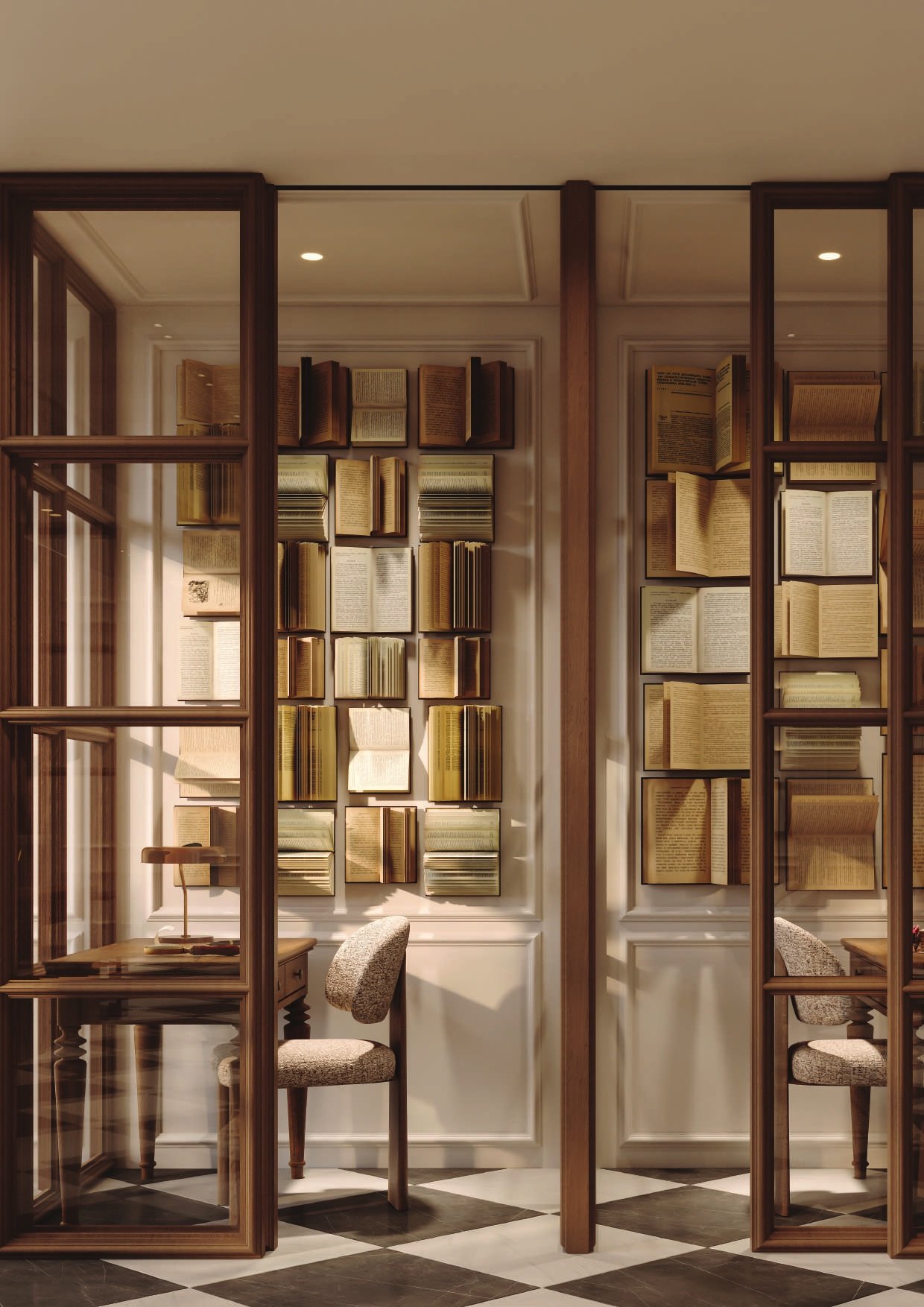 Glass-fronted shelving in the library